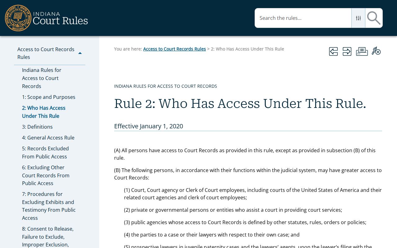 Indiana Access to Court Records Rule 2 applied to Loogootee court records