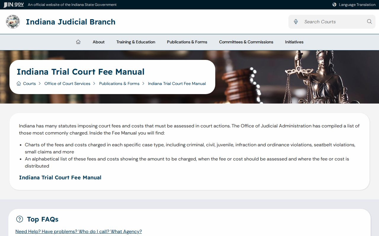 Indiana trial fee manual used as context for Loogootee court record costs
