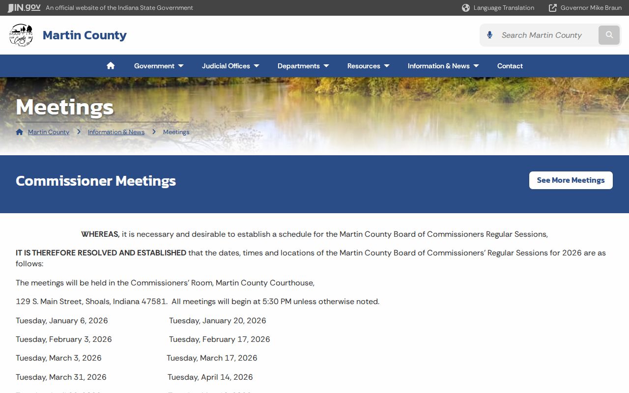 Official Martin County meetings page with current courthouse location information