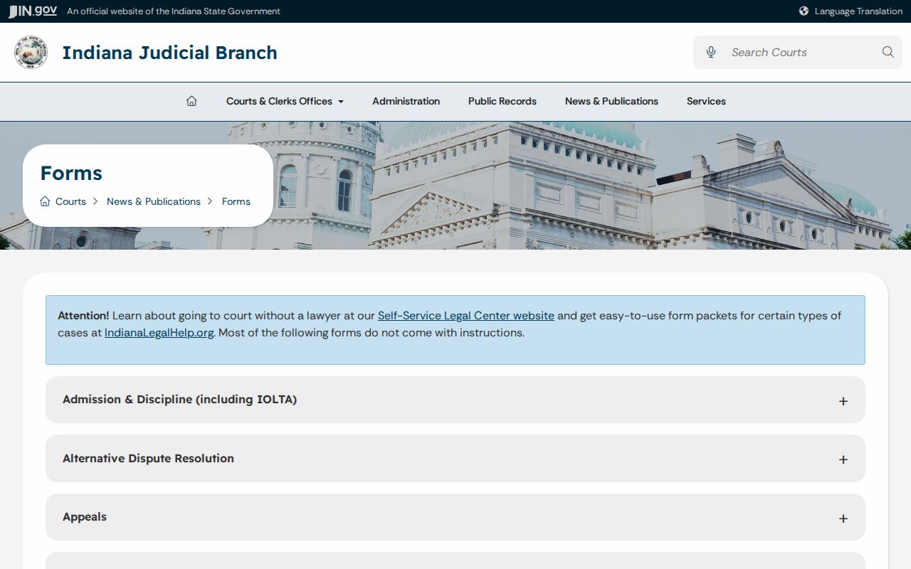 Martin County civil docket Indiana court forms