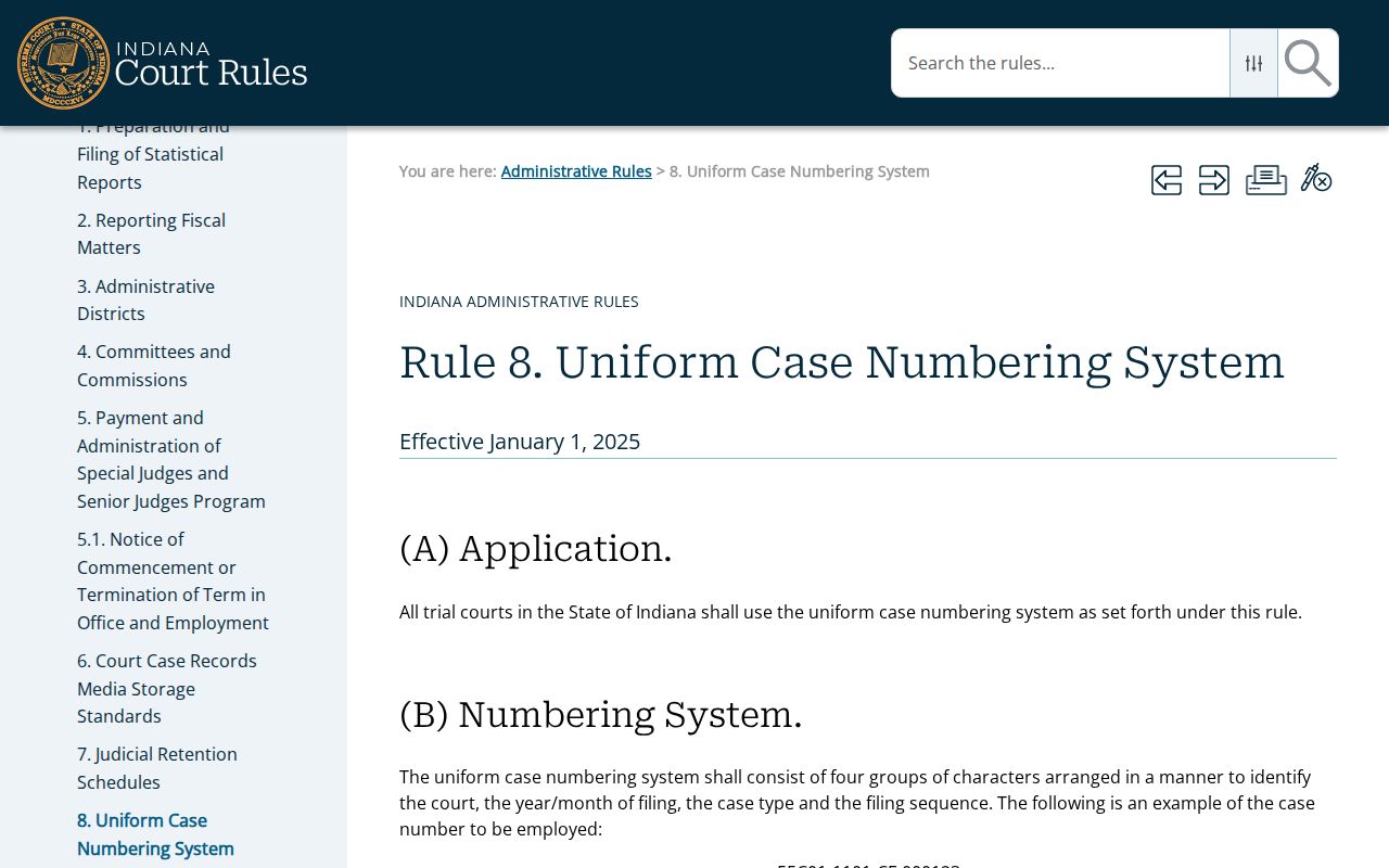 Martin County criminal docket Administrative Rule 8 codes